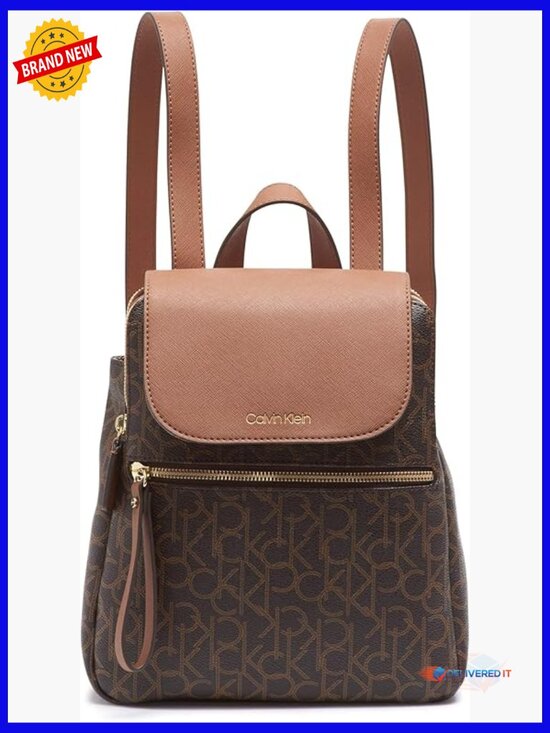 Monogram Leather Flap Backpack with Anti-Theft Pocket